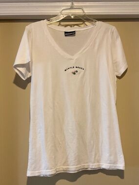 Misses Large White V-Neck embroidered Myrtle Beach short sleeve Tee Made in USA